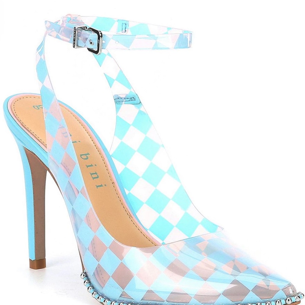 Gianni Bini Renetay Clear Checked Vinyl Heels- Baby Blue - Size 9 - NWT